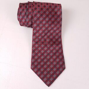 Calvin Klein Men's Necktie Red Black Checkered Professional Wedding Silk